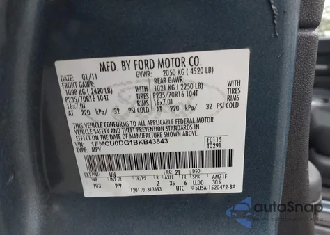 2011 Ford Escape Xlt из США, поврежденный, VIN 1FMCU0DG1BKB43843